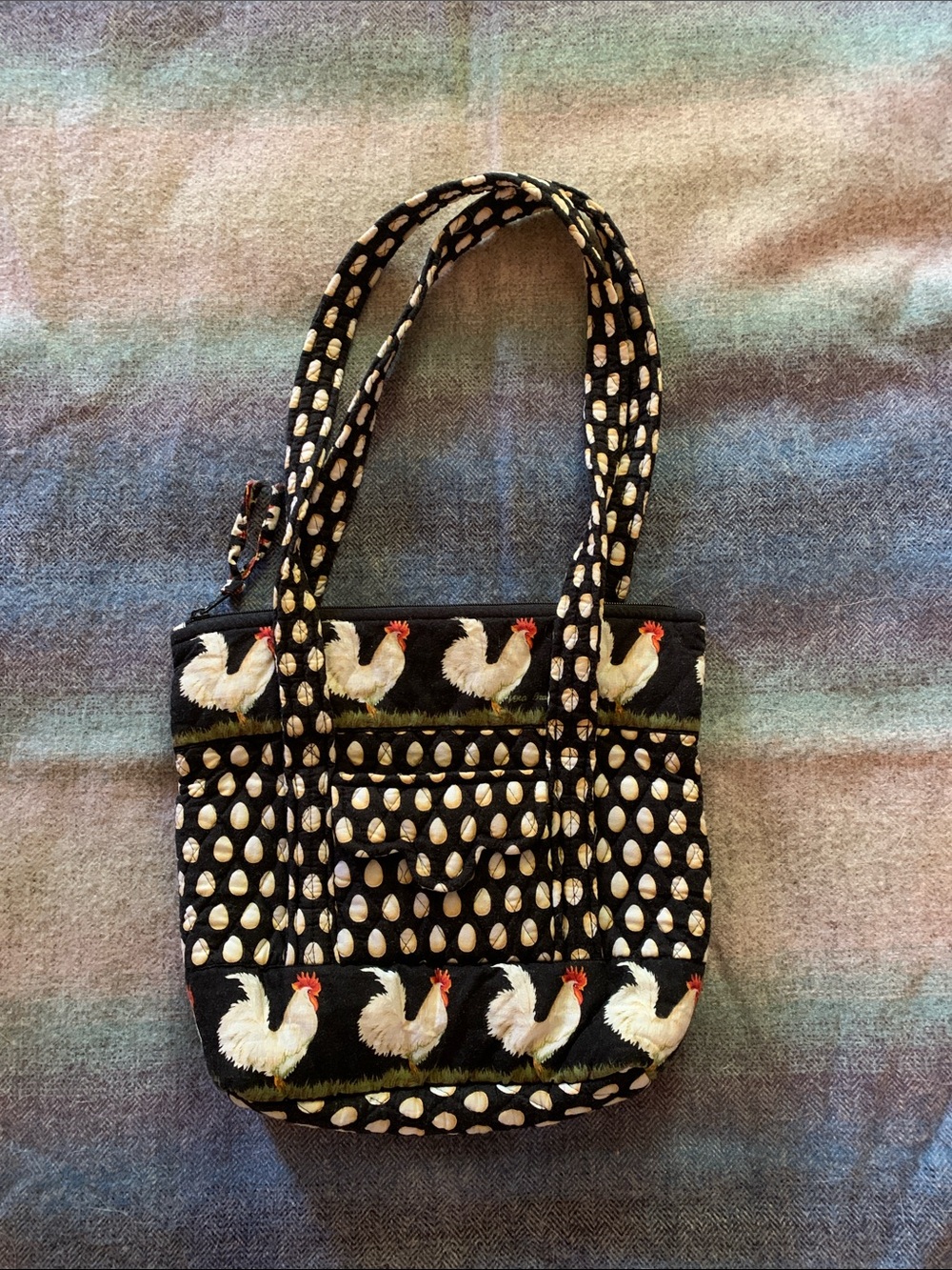 Vera Bradley Vintage Black Tote with White Roosters